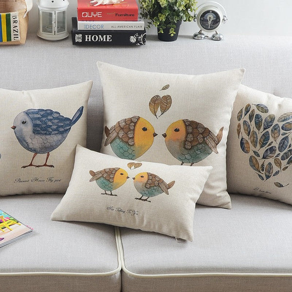 Simple Decorative Pillow Covers, Decorative Sofa Pillows for Children's Room, Love Birds Throw Pillows for Couch, Singing Birds Decorative Throw Pillows-LargePaintingArt.com
