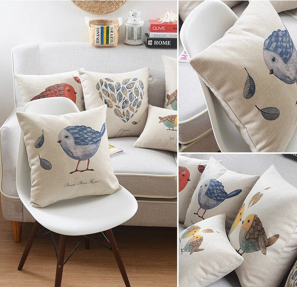 Love Birds Throw Pillows for Couch, Simple Decorative Pillow Covers, Decorative Sofa Pillows for Children's Room, Singing Birds Decorative Throw Pillows-LargePaintingArt.com