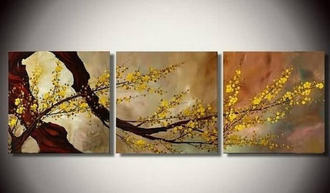 Abstract Art, Plum Tree in Full Bloom, Flower Art, Abstract Painting, Canvas Painting, Wall Art, 3 Piece Wall Art-LargePaintingArt.com
