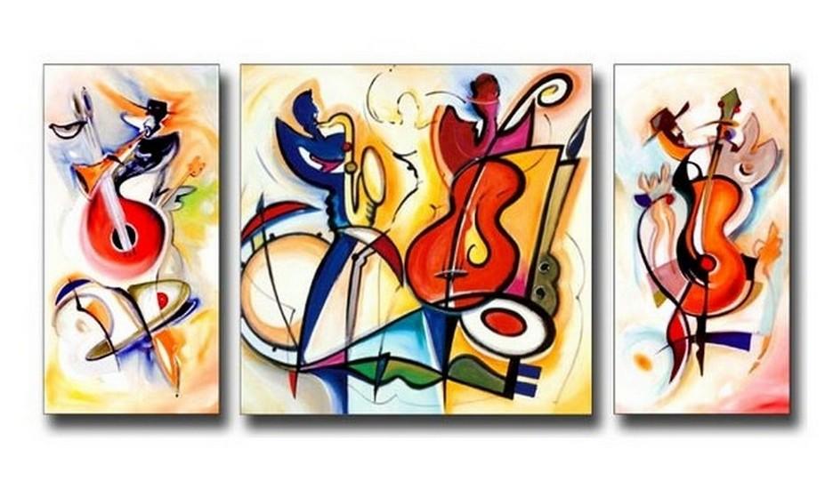 Canvas Painting, Violin Player, Abstract Art, Large Oil Painting, Living Room Wall Art, Contemporary Art, 3 Piece Wall Art, Huge Wall Art-LargePaintingArt.com
