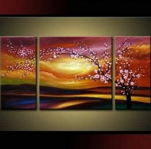Flower Oil Painting, Plum Tree, Wall Art, Abstract Art, Canvas Painting, Large Oil Painting, Living Room Wall Art, Modern Art, 3 Piece Wall Art, Huge Art-LargePaintingArt.com