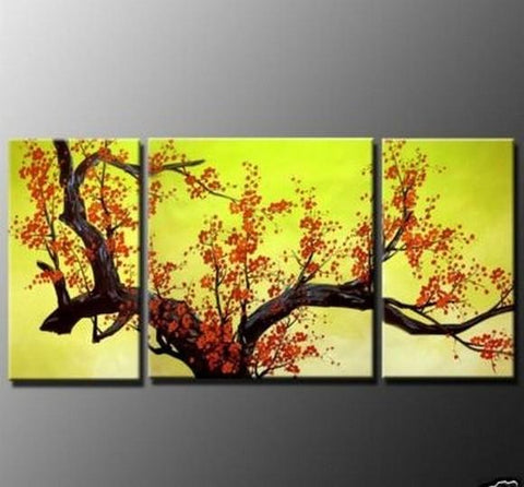 Flower Painting, Plum Tree, Wall Art, Abstract Art, Canvas Painting, Large Oil Painting, Living Room Wall Art, Modern Art, 3 Piece Wall Art, Huge Art-LargePaintingArt.com