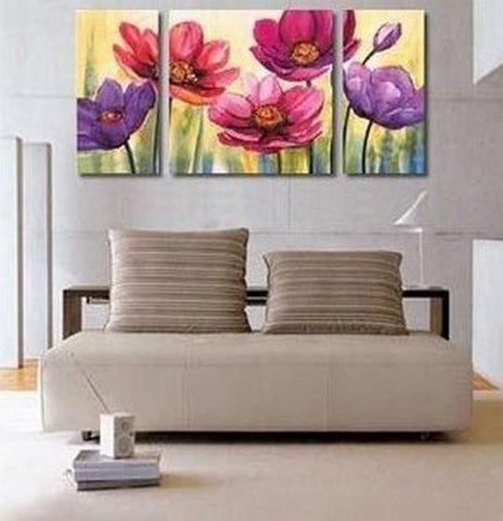 Flower Painting, Canvas Wall Art, Abstract Art, Canvas Painting, Large Oil Painting, Living Room Wall Art, Modern Art, 3 Piece Art, Huge Art-LargePaintingArt.com