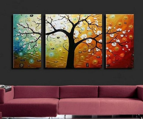 3 Piece Wall Art Paintings, Tree of Life Painting, Canvas Painting for Dining Room, Huge Painting for Sale, Living Room Paintings-LargePaintingArt.com