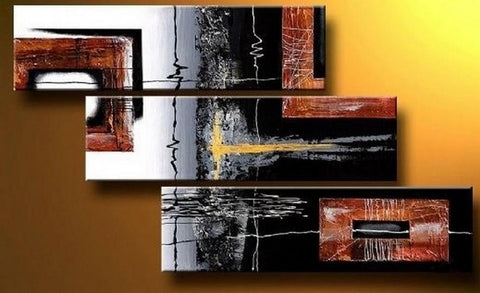 Black Modern Wall Art, Bedroom Wall Art Paintings, Abstract Canvas Painting, Abstract Canvas Art, Acrylic Painting for Sale, 3 Piece Wall Art-LargePaintingArt.com