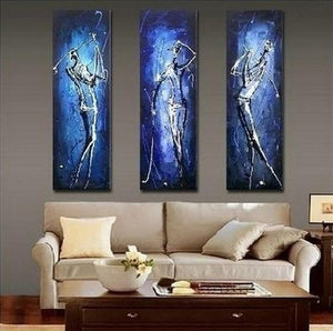 3 Piece Wall Art Painting, Golf Player Painting, Sports Abstract Painting, Bedroom Abstract Painting, Acrylic Canvas Painting for Sale-LargePaintingArt.com