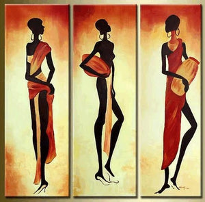 Canvas Painting, Wall Painting, African Woman Painting, Abstract Painting, Acrylic Art, 3 Piece Wall Art, Canvas Art-LargePaintingArt.com