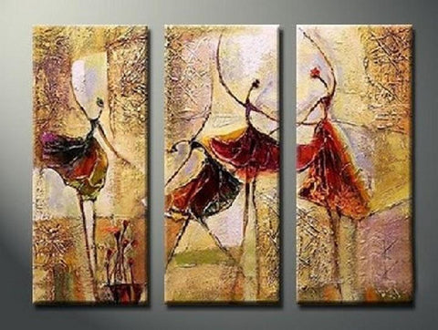 Bedroom Wall Art, Canvas Painting, Ballet Dancer Painting, Abstract Figure Art, Acrylic Art, 3 Piece Wall Art-LargePaintingArt.com