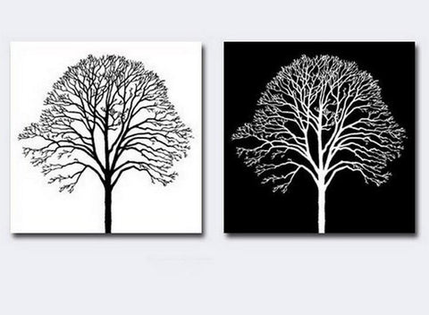 Canvas Painting, Black and White Art, Abstract Painting on Canvas, Wall Hanging, Tree of Life, Simple Painting-LargePaintingArt.com