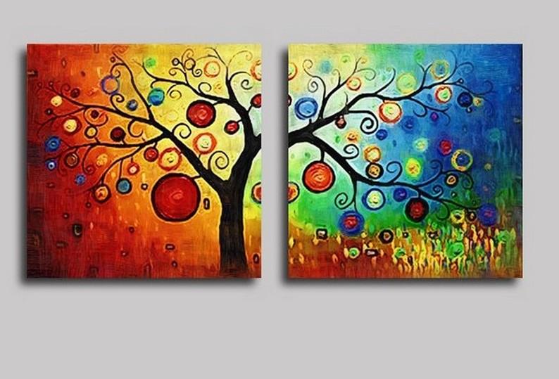 Heavy Texture Art, 3 Piece Abstract Art, Canvas Painting, Colorful Tree Painting, Abstract Painting, Tree of Life Painting-LargePaintingArt.com