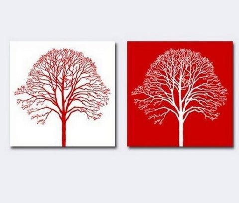 Red and White Art, Tree of Life Painting, Canvas Painting, Abstract Art, Abstract Painting, Wall Art, Wall Hanging, Dining Room Wall Art, Hand Painted Art-LargePaintingArt.com