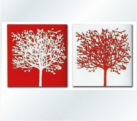 Red and White Art, Abstract Painting, Wall Hanging, Dining Room Wall Art, Modern Art, Hand Painted Art, Large Art, Tree Painting-LargePaintingArt.com