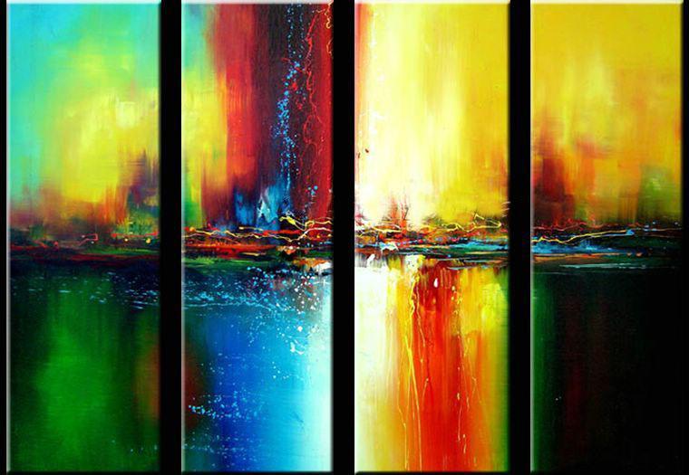 Abstract Wall Art Paintings, Ready to Hang Painting, Modern Wall Art Ideas for Dining Room, Large Canvas Paintings, 4 Piece Wall Art Paintings-LargePaintingArt.com