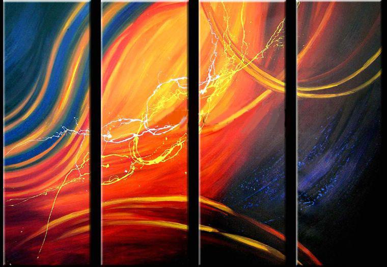 Colorful Lines Painting, Simple Modern Art, Abstract Wall Paintings, Modern Wall Art Paintings for Living Room, 4 Piece Wall Art Ideas-LargePaintingArt.com