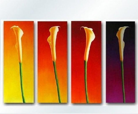 Flower Acrylic Art, Calla Lily Painting, Large Canvas Art for Bedroom, Flower Canvas Painting, 4 Piece Wall Art, Ready to Hang Paintings-LargePaintingArt.com