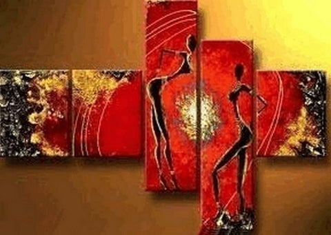 Red Abstract Art, Canvas Painting, Huge Wall Art, Acrylic Art, 5 Piece Wall Painting, Canvas Painting, Hand Painted Art, Group Painting-LargePaintingArt.com