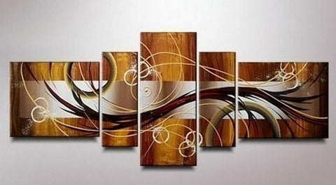 Abstract Lines Art, Canvas Art Painting, Huge Wall Art, Acrylic Art, 5 Piece Wall Painting, Canvas Painting, Hand Painted Art-LargePaintingArt.com