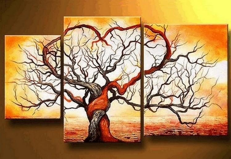 Love Tree Painting, Acrylic Painting for Living Room, 3 Piece Canvas Painting, Tree of Life Painting, Hand Painted Canvas Art-LargePaintingArt.com