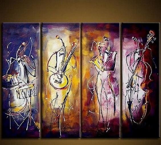 4 Piece Abstract Painting, Music Player Painting, Extra Large Painting Above Sofa, Simple Abstract Wall Art, Modern Paintings for Living Room-LargePaintingArt.com