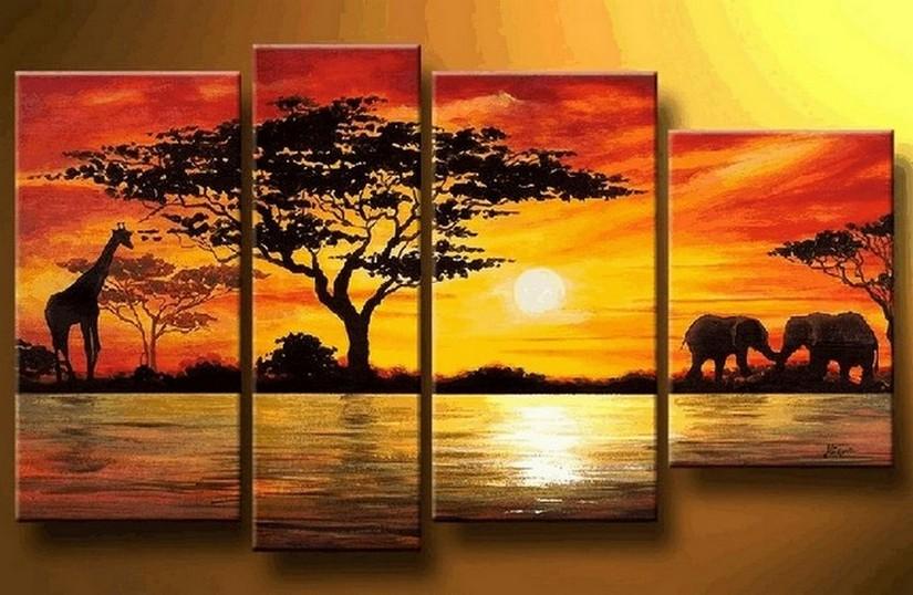 African Painting, Sunset Painting, Living Room Wall Art Paintings, Landscape Canvas Paintings, Extra Large Wall Art Paintings-LargePaintingArt.com