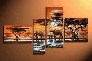 African Painting Sunset Animal Painting, African Painting, Living Room Wall Art, Modern Art, Contemporary Art, Modern Art-LargePaintingArt.com