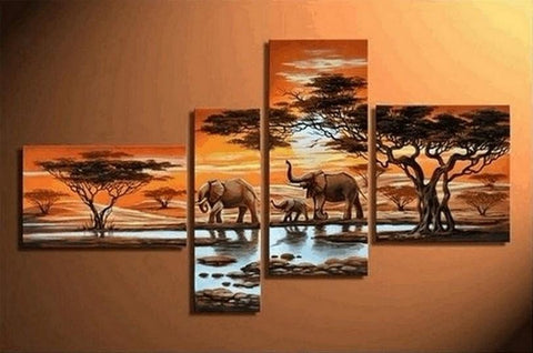 African Painting Sunset Animal Painting, African Painting, Living Room Wall Art, Modern Art, Contemporary Art, Modern Art-LargePaintingArt.com