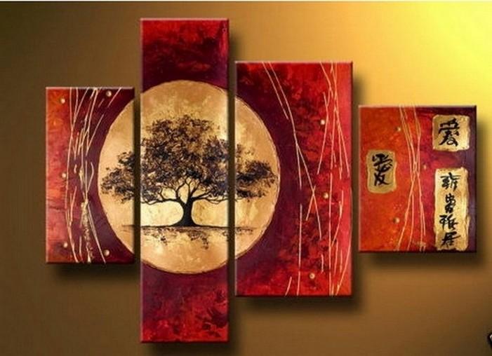 Extra Large Painting, Tree of Life Painting, Red Abstract Painting, 4 Piece Art Painting, Abstract Art, Living Room Wall Art-LargePaintingArt.com