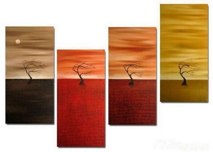Sunset Tree Painting, Abstract Painting, Tree of Life Painting, 4 Panel Art Painting, Abstract Art, Living Room Wall Art-LargePaintingArt.com