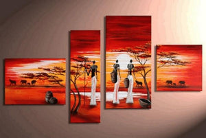 Contemporary Art for Sale, Art on Canvas, African Woman Painting, Extra Large Painting, 5 Piece Canvas Wall Art-LargePaintingArt.com