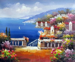 Landscape Painting, Wall Art, Canvas Painting, Heavy Texture Painting, Living Room Wall Art, Oil Painting, Wall Painting, Canvas Art, Italian Summer Resort-LargePaintingArt.com