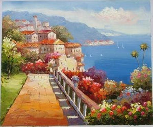 Landscape Painting, Wall Art, Canvas Painting, Impasto Painting, Living Room Wall Art, Oil Painting, Wall Painting, Canvas Art, Seashore Hotel-LargePaintingArt.com