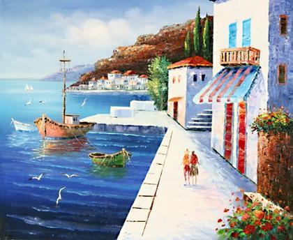 Landscape Painting, Wall Art, Canvas Painting, Large Painting, Bedroom Wall Art, Oil Painting, Art Painting, Canvas Art, Seascape Art, Spain Seashore Painting-LargePaintingArt.com