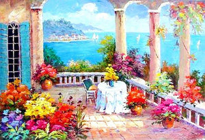 Canvas Painting, Spain Seashore, Mediterranean Sea Painting, Wall Art, Large Painting, Bedroom Wall Art, Oil Painting, Canvas Art, Seascape, Garden Painting-LargePaintingArt.com