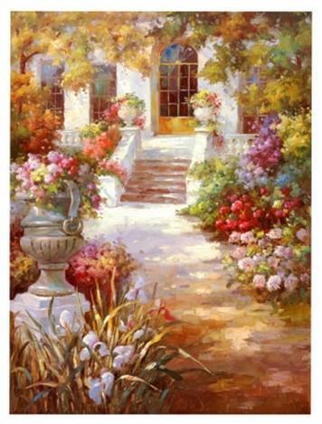 Summer Resort Painting, Canvas Painting, Landscape Oil Painting, Wall Art, Large Painting, Living Room Wall Art, Oil Painting, Canvas Wall Art, Gaden Flower-LargePaintingArt.com
