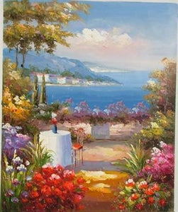 Canvas Painting, Landscape Oil Painting, Summer Resort Painting, Wall Art, Large Painting, Living Room Wall Art, Oil Painting, Canvas Wall Art, Gaden Flower-LargePaintingArt.com