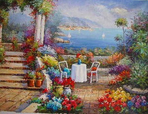 Landscape Painting, Wall Art, Canvas Painting, Heavy Texture Painting, Living Room Wall Art, Oil Painting, Wall Art Decor, Canvas Art, Italian Summer Resort-LargePaintingArt.com