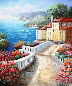 Landscape Painting, Wall Art, Canvas Painting, Large Painting, Bedroom Wall Art, Oil Painting, Art Painting, Canvas Art, Seascape Art, Garden Path-LargePaintingArt.com