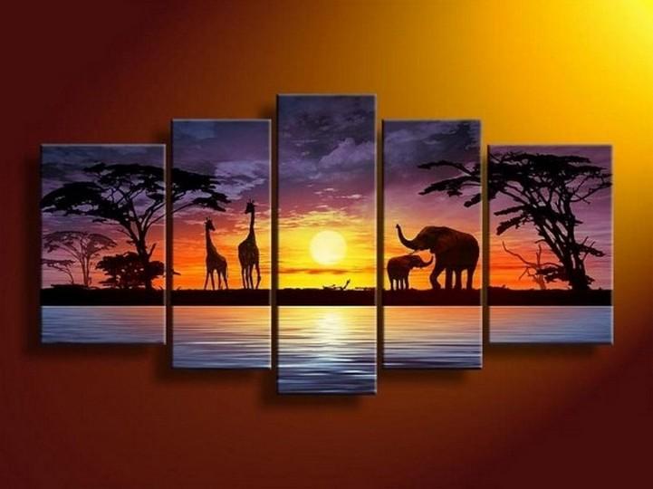 African Painting, Sunset Painting, Abstract Art, Canvas Painting, Wall Art, Large Art, Abstract Painting, Living Room Art, 5 Piece Wall Art, Living Room Wall Painting-LargePaintingArt.com