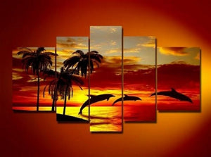 Hawaii Sunset Painting, Abstract Art, Canvas Painting, Wall Art, Large Art, Abstract Painting, Living Room Art, 5 Piece Wall Art, Landscape Painting-LargePaintingArt.com