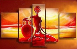 African Canvas Paintings, African Girl Painting, Sunset Painting, Canvas Painting for Living Room, African Woman Painting, Buy Art Online-LargePaintingArt.com