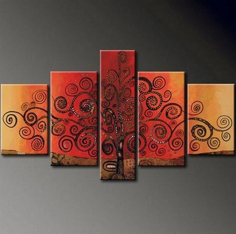 Tree of Life Painting, Abstract Acrylic Painting, 5 Piece Canvas Painting, Simple Wall Art Paintings, Living Room Wall Art Ideas-LargePaintingArt.com