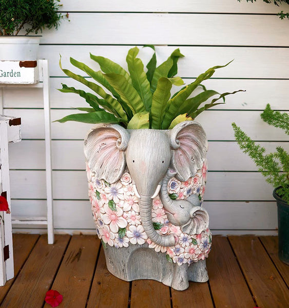 Modern Garden Flower Pot, Unique Animal Statue for Garden Ornaments, Beautiful Elephant Flowerpot, Resin Statue for Garden, Villa Outdoor Decor Gardening Ideas-LargePaintingArt.com