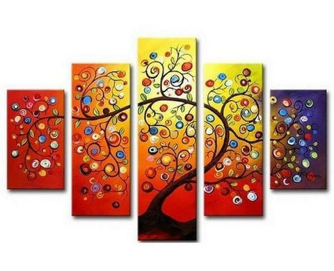 Color Tree Painting, Heavy Texture Art, Tree of Life Painting, Living Room Canvas Painting, 5 Piece Canvas Art, Large Painting on Canvas-LargePaintingArt.com