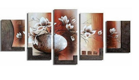Flower in Vase Painting, Abstract Art, Abstract Painting, Large Canvas Art, Heavy Texture Art, Flower Art, Canvas Painting, 5 Piece Wall Art, Modern Art, Acrylic Art-LargePaintingArt.com