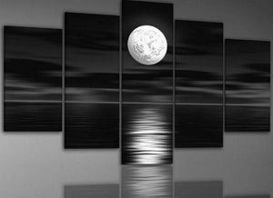 Large Canvas Art, Abstract Art, Bedroom Art Decor, 5 Piece Art, Canvas Art Painting, Moon Rising from Sea, Ready to Hang-LargePaintingArt.com
