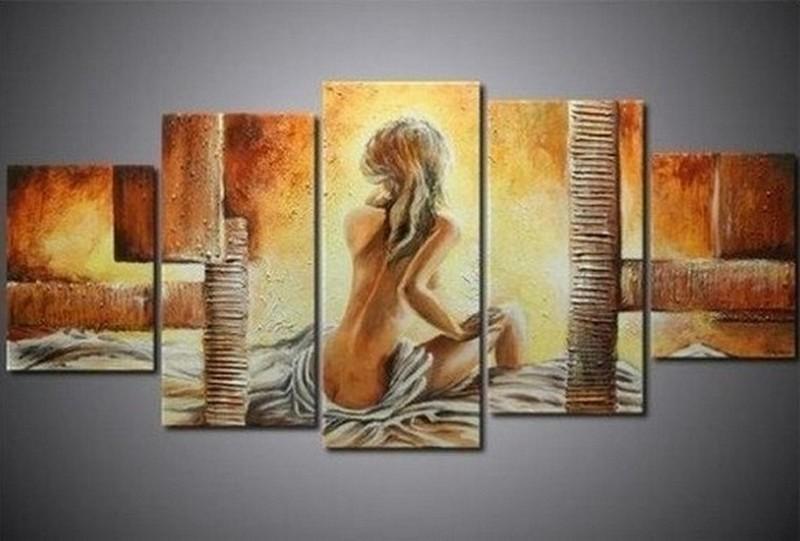 5 Piece Abstract Painting, Bedroom Wall Art Paintings, Girl After Bath, Modern Acrylic Paintings, Large Painting for Sale-LargePaintingArt.com