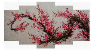 Plum Tree Flower Painting, Ready to Hang, Large Art, Abstract Art, Flower Oil Painting, Abstract Painting, Canvas Painting, 5 Piece Wall Art, Canvas Art Painting-LargePaintingArt.com