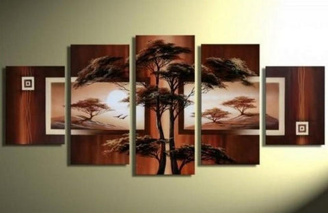 Abstract Art, Large Wall Art, Tree of Life Painting, Art on Canvas, Large Art, Canvas Painting, 5 Piece Canvas Art-LargePaintingArt.com