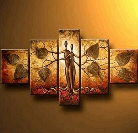 Canvas Painting, Abstract Painting, Tree of life Painting, Ready to Hang, Abstract Wall Art, 5 Piece Art Painting-LargePaintingArt.com
