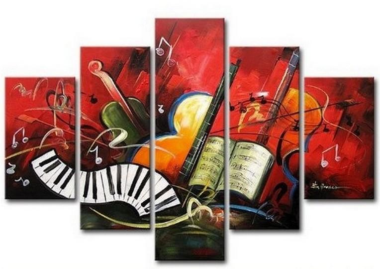 Canvas Art Painting, Abstract Painting, Abstract Art, 5 Piece Oil Painting, Canvas Painting, Violin Music Art-LargePaintingArt.com